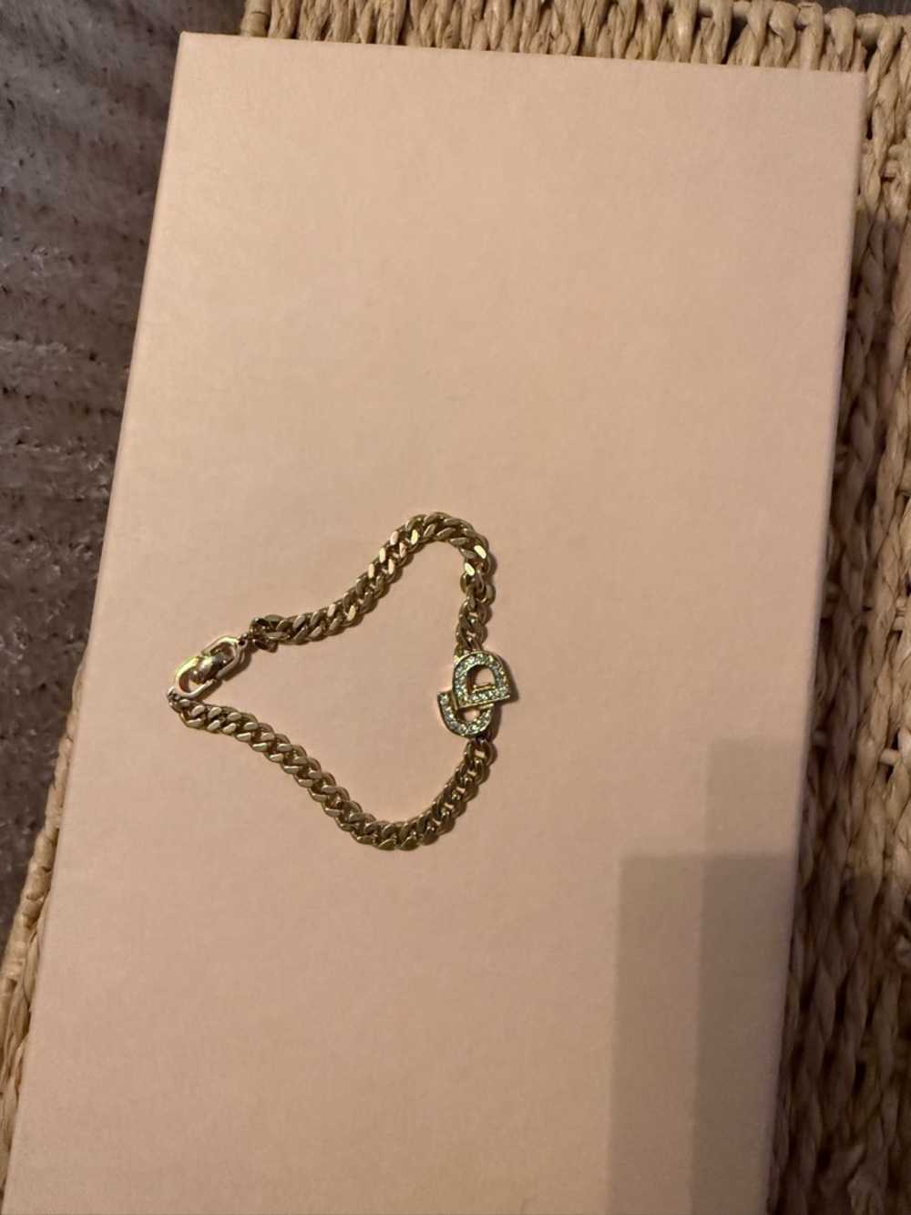 Gold Dior Chain Bracelet with Crystal Pave Toggle